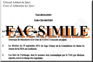 Le tribunal arbitral du sport rejette la plainte de l’ASAC concorde - [Fac-similé] 